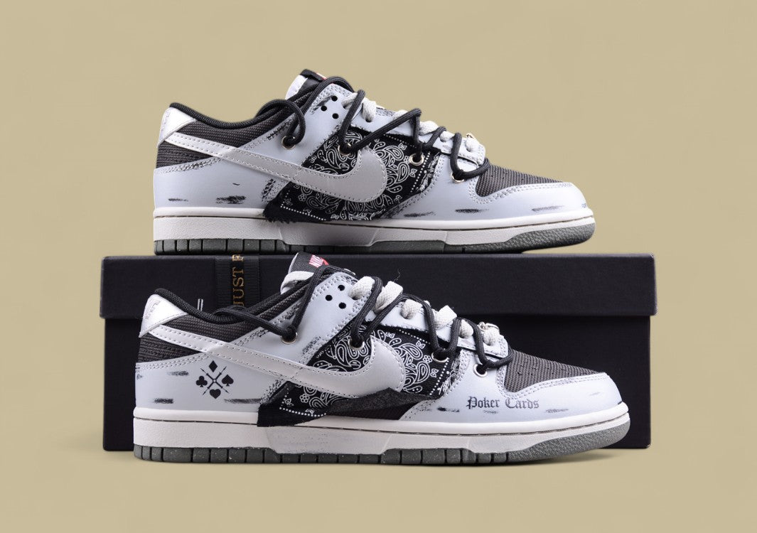 Nk Dunk Low Three Times Laboratory Dark Poker Old Dirty Shoes High-grade Gray Cashew Flower Cloth Sb Strap Low-top Casual Shoes
