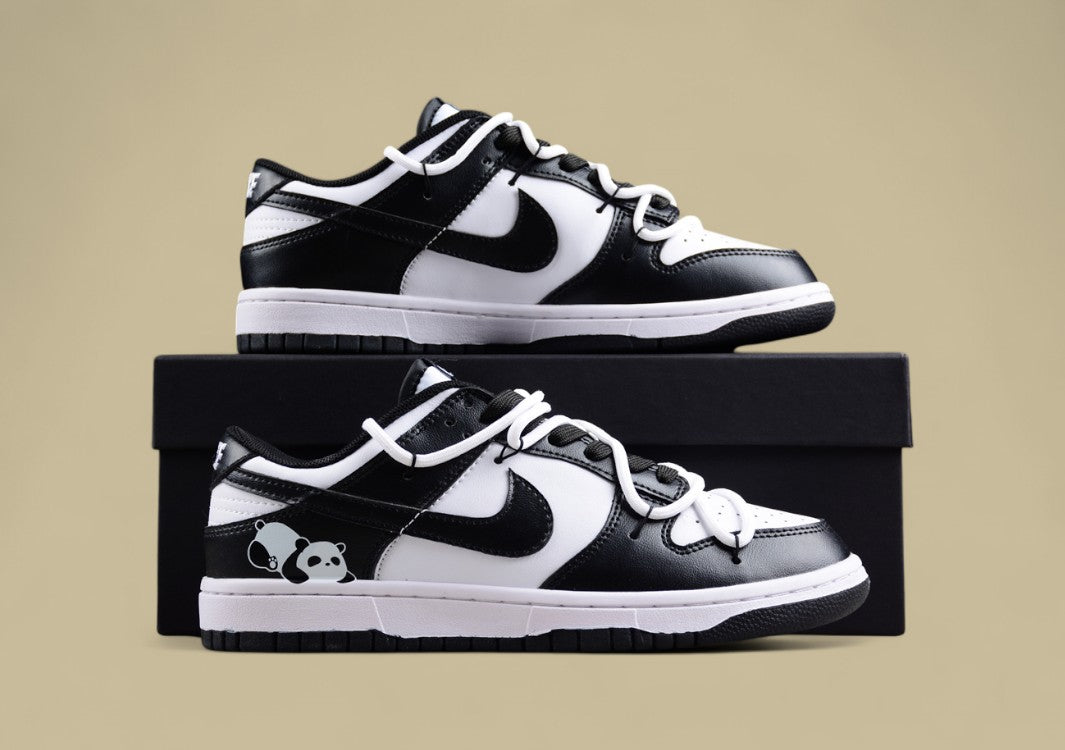 Nk Dunk SB Low Retro Black and White Panda SB Custom Edition Deconstructed Strap Casual Sneakers