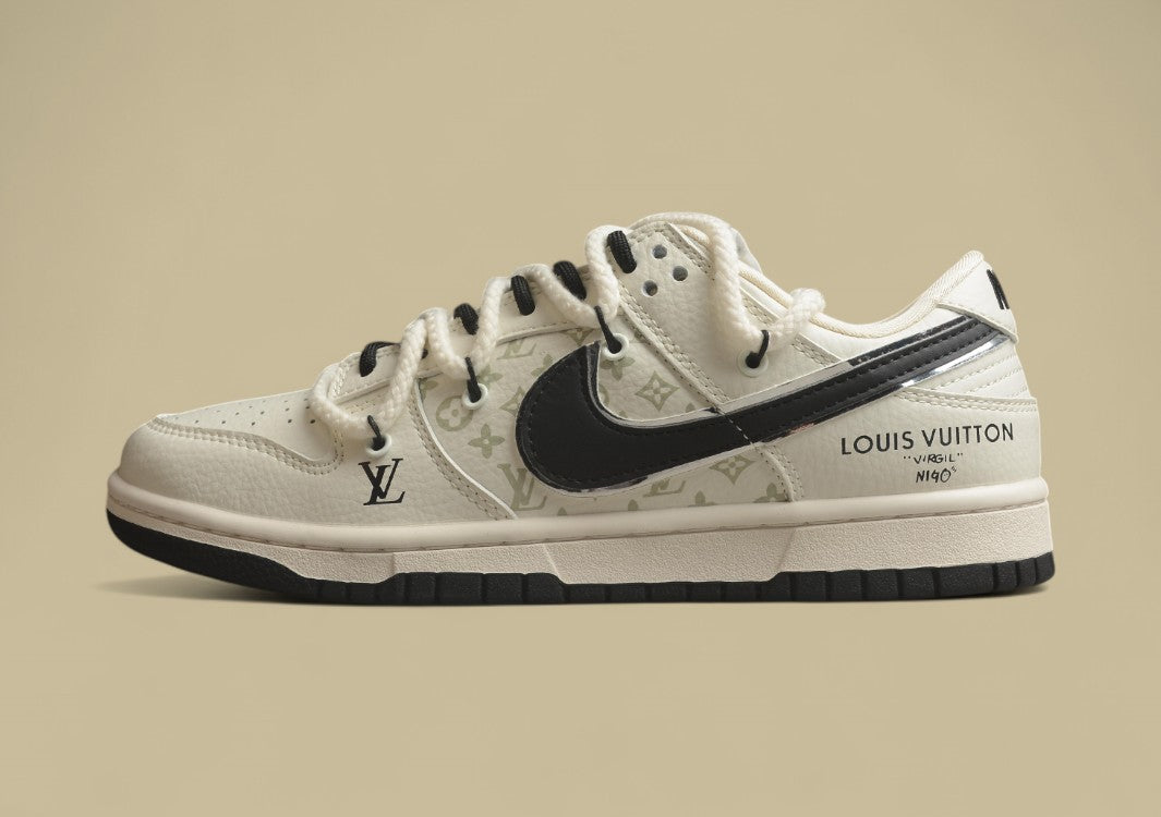 Nk Sb Dunk Low Lv Joint-beige Black Hook Silver Edge Printing Anniversary High-end Customized Low-top Casual Sneakers