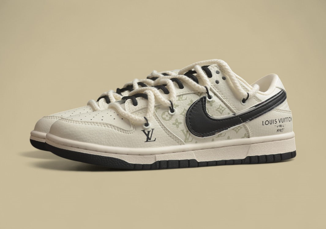 Nk Sb Dunk Low Lv Joint-beige Black Hook Silver Edge Printing Anniversary High-end Customized Low-top Casual Sneakers