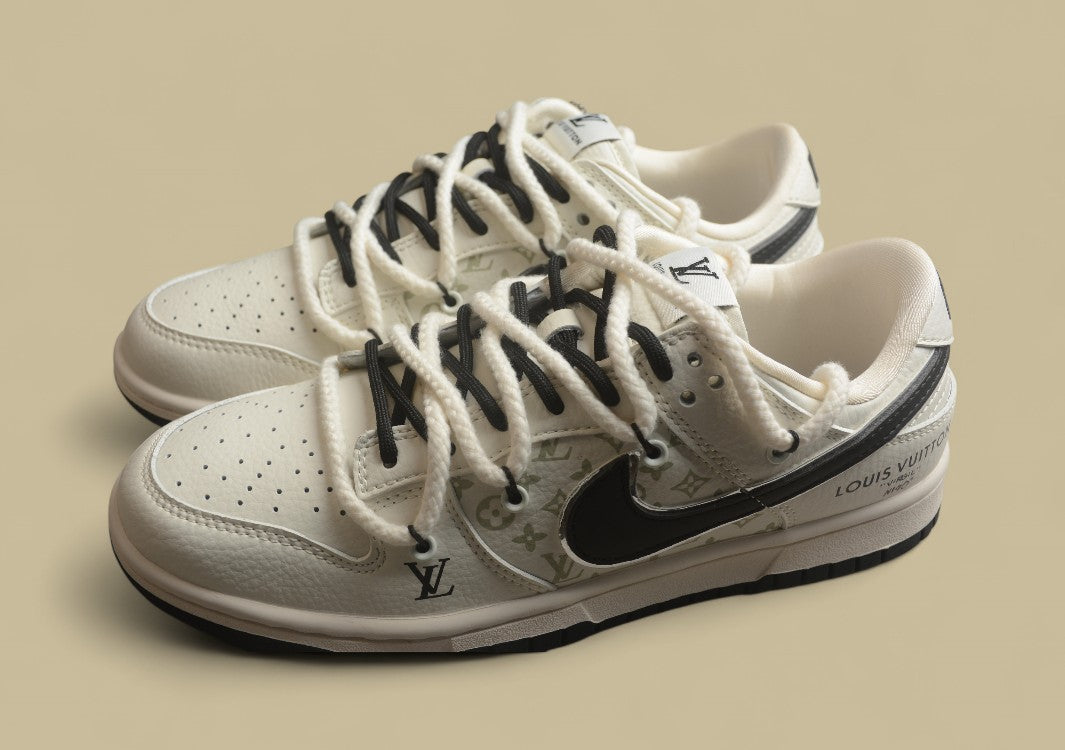 Nk Sb Dunk Low Lv Joint-beige Black Hook Silver Edge Printing Anniversary High-end Customized Low-top Casual Sneakers