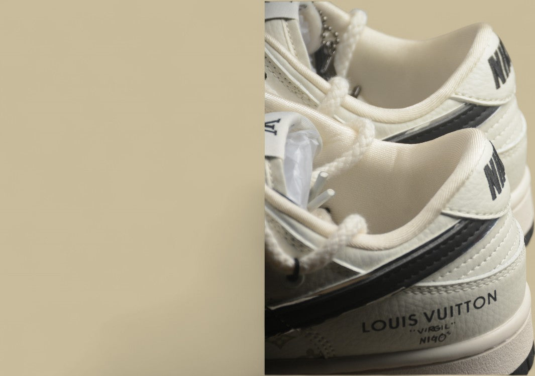 Nk Sb Dunk Low Lv Joint-beige Black Hook Silver Edge Printing Anniversary High-end Customized Low-top Casual Sneakers