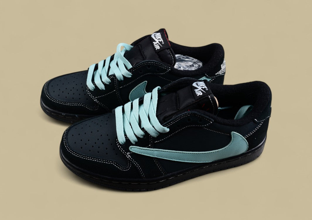Travis Scott X Air Jordan 1 Low Og Tiffany Green Inverted Hook Low-top Basketball Shoes