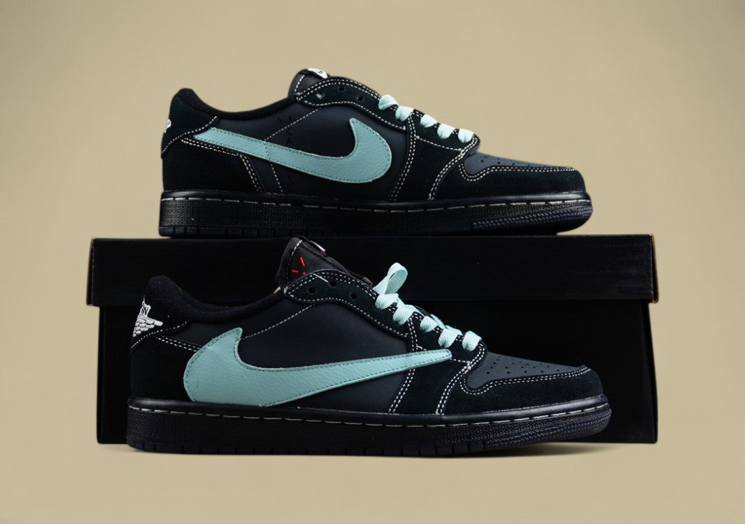Travis Scott X Air Jordan 1 Low Og Tiffany Green Inverted Hook Low-top Basketball Shoes