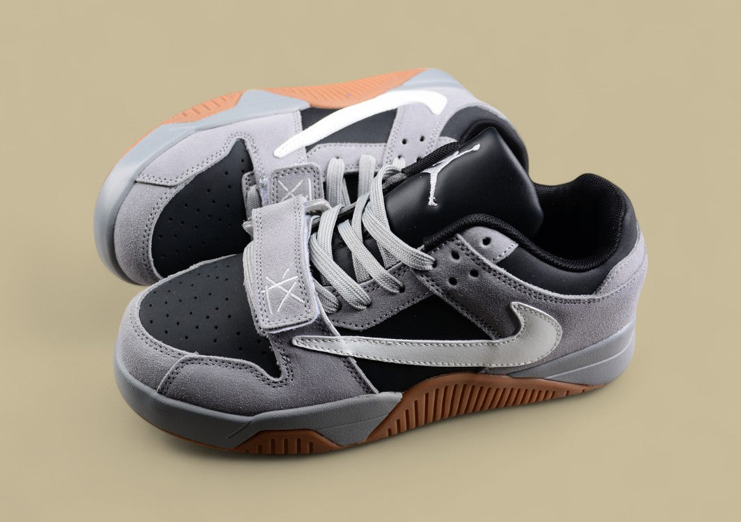 Travis Scott X Jordan Grey Cut The Check Inverted Hook Velcro Fashion Basketball Shoes