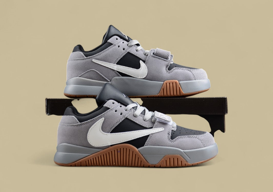 Travis Scott X Jordan Grey Cut The Check Inverted Hook Velcro Fashion Basketball Shoes