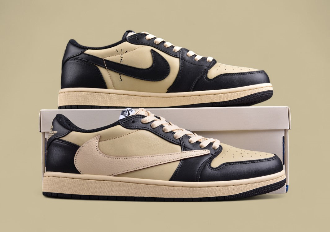 Travis Scott x Air Jordan 1 Low OG Inverted Hook Low Top Black Tan Reps
