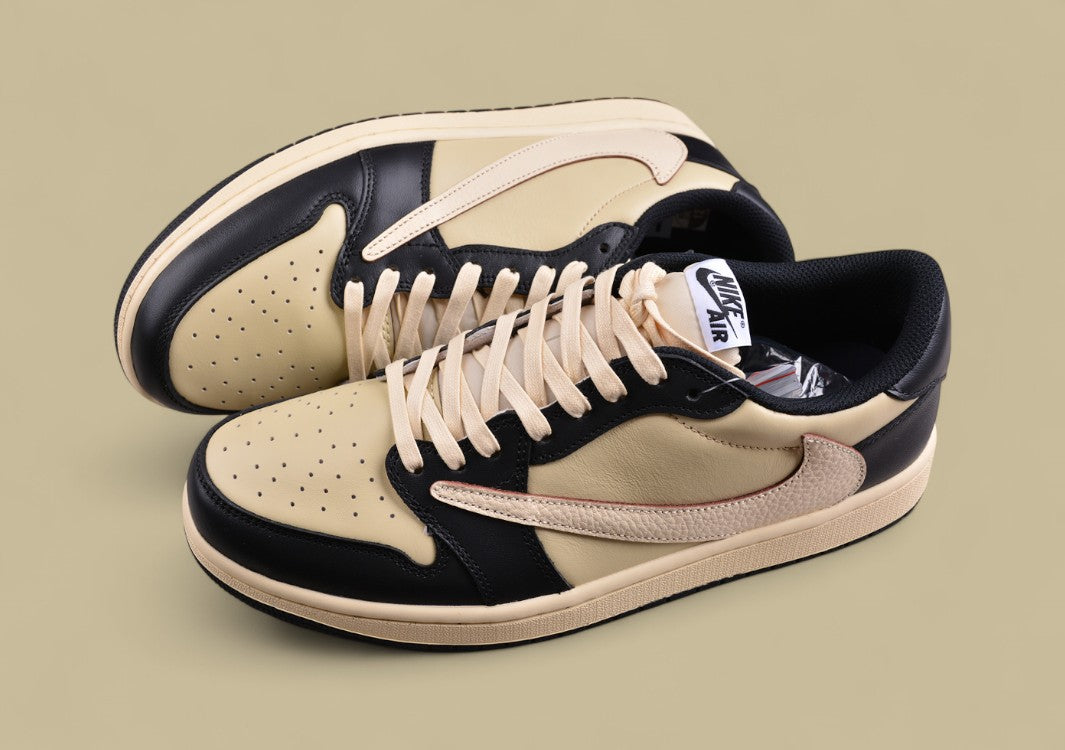 Travis Scott x Air Jordan 1 Low OG Inverted Hook Low Top Black Tan Reps