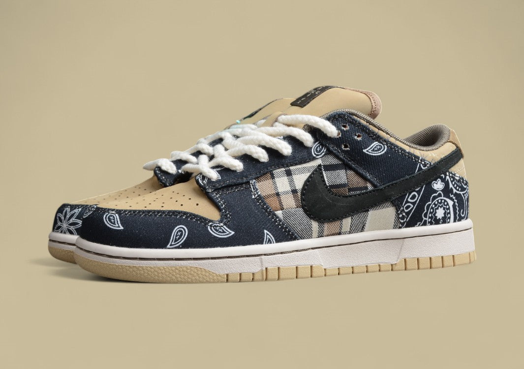 Travis Scott x Nike SB Dunk Low Cashew Flower Splicing Low-Top Sneakers