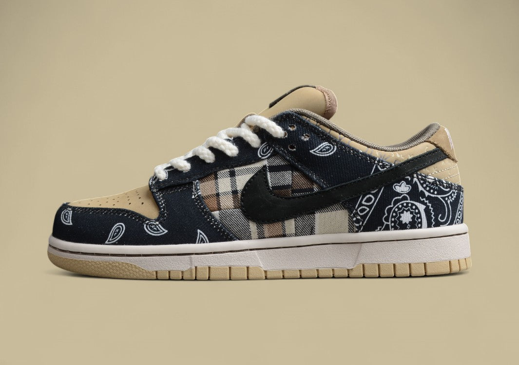 Travis Scott x Nike SB Dunk Low Cashew Flower Splicing Low-Top Sneakers