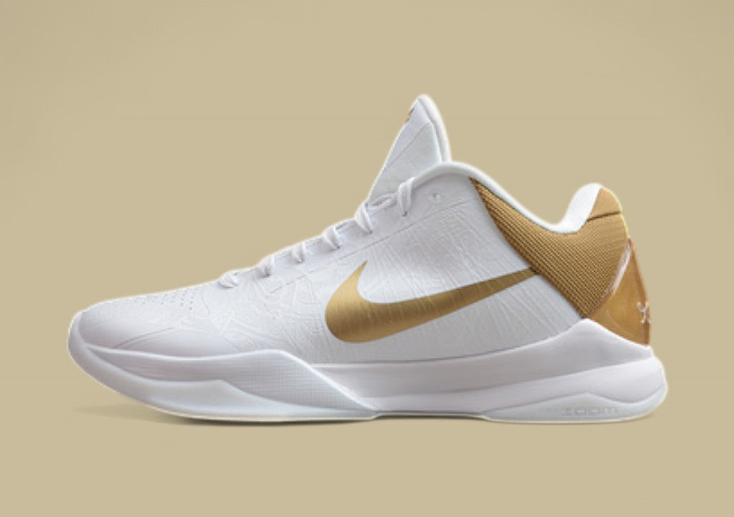 Zoom Kobe 5 Big Stage Home White/Metallic Gold
