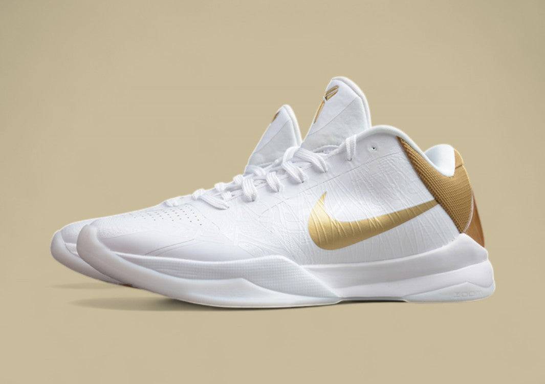 Zoom Kobe 5 Big Stage Home White/Metallic Gold