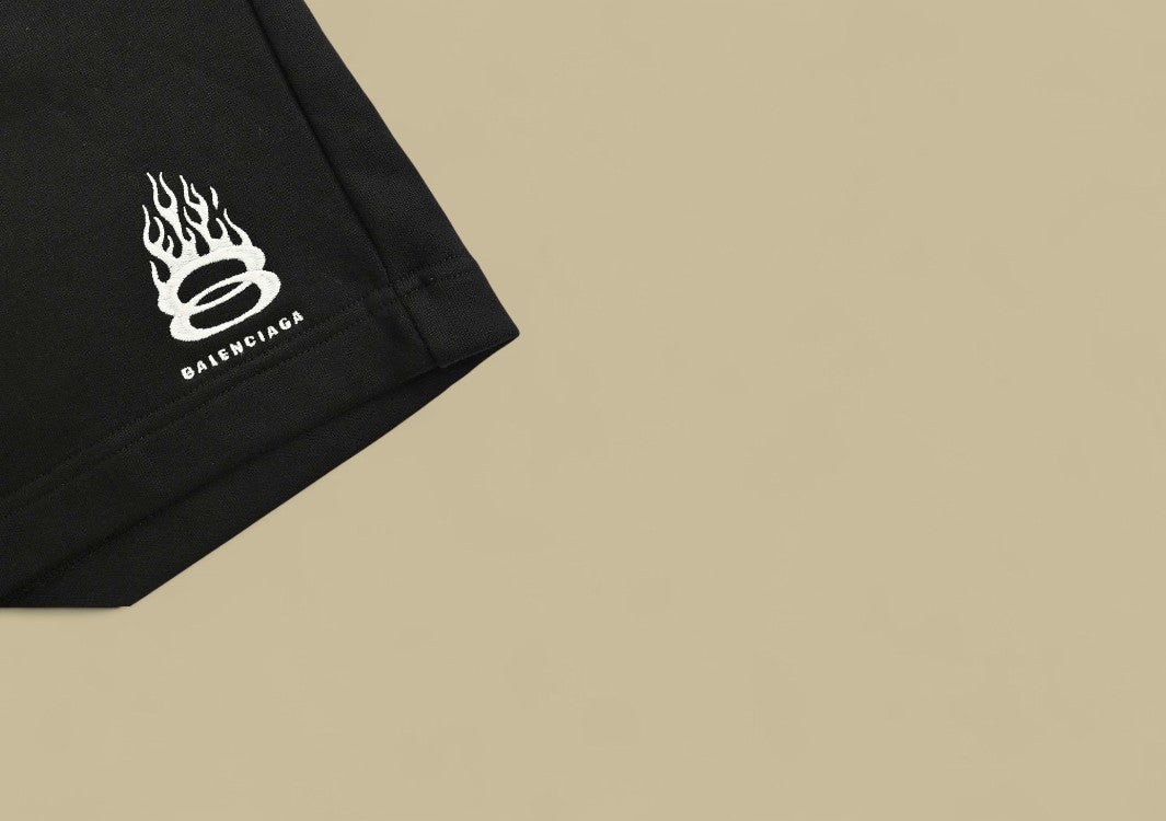 alenciaga 24SS Embroidery Flame Logo Shorts – Black