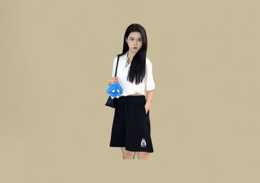 alenciaga 24SS Embroidery Flame Logo Shorts – Black