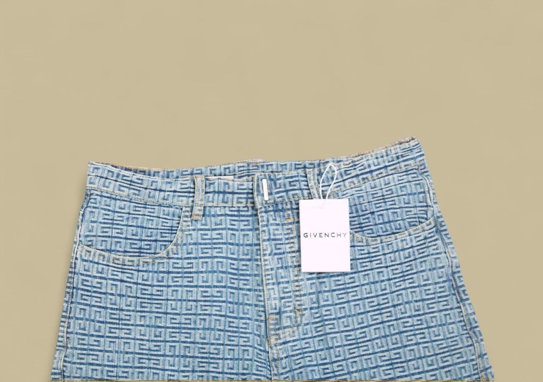 Givenchy 23SS 4G Full GG Logo Jacquard Weave Denim Shorts – Light Blue